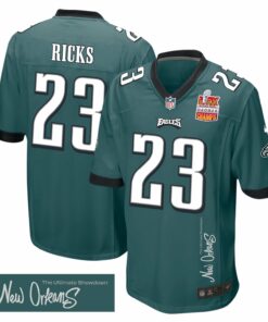 Eli Ricks 23 Philadelphia Eagles Super Bowl LIX Champions Patch 'New Orleans - The Ultimate Showdown' EMBROIDERED Game Men Jersey - Midnight Green JS4220 nicesnker