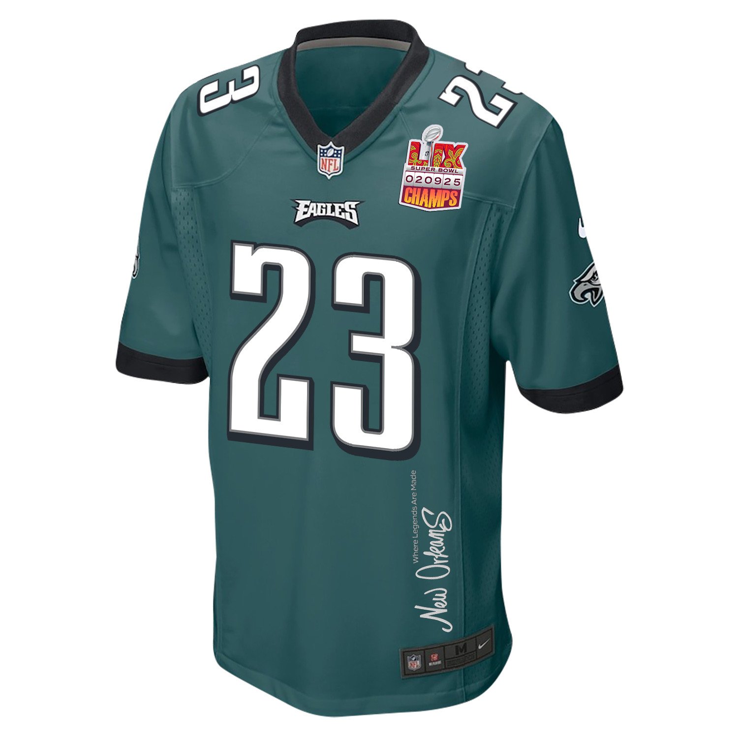 Eli Ricks 23 Philadelphia Eagles Super Bowl LIX Champions Patch 'New Orleans - Where Legends Are Made' EMBROIDERED Game Men Jersey - Midnight Green JS8246 nicesnker - Image 3