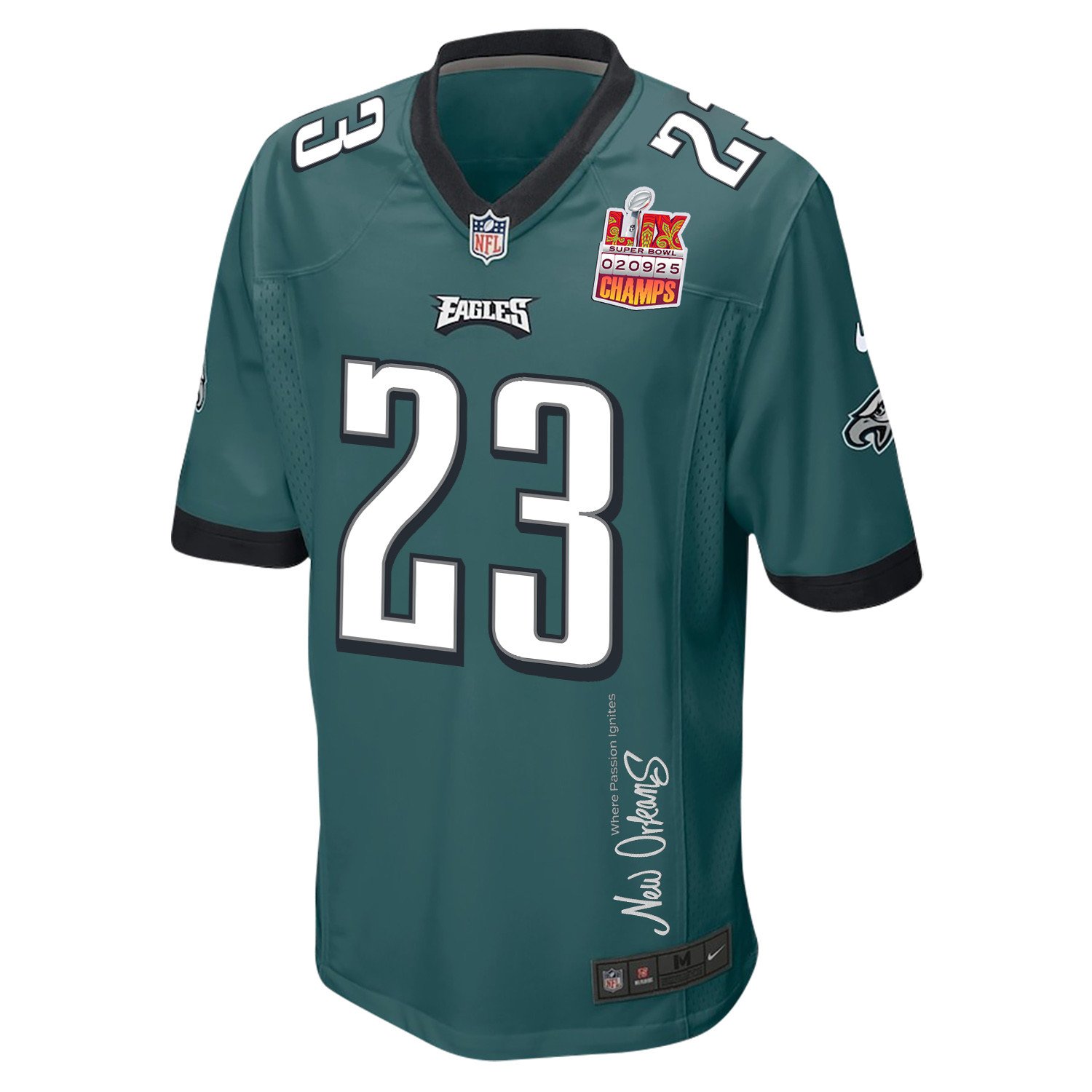 Eli Ricks 23 Philadelphia Eagles Super Bowl LIX Champions Patch 'New Orleans - Where Passion Ignites' EMBROIDERED Game Men Jersey - Midnight Green JS3994 nicesnker - Image 3