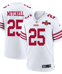 Elijah Mitchell 25 San Francisco 49ers NFC Champions Patch Game Men Jersey - White JS6921 nicesnker