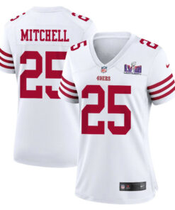 Elijah Mitchell 25 San Francisco 49ers Super Bowl LVIII Patch Game Women Jersey - White JS9533 nicesnker
