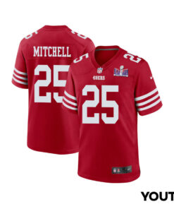 Elijah Mitchell 25 San Francisco 49ers Super Bowl LVIII Patch Game YOUTH Jersey - Scarlet JS6870 nicesnker