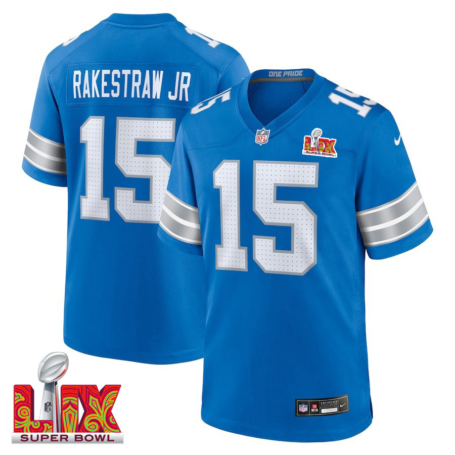 Ennis Rakestraw Jr. #15 Detroit Lions Super Bowl LIX Jersey - Men's - Blue JS5359 nicesnker