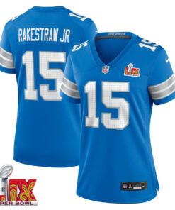 Ennis Rakestraw Jr. #15 Detroit Lions Super Bowl LIX Women's Jersey - Blue JS5139 nicesnker