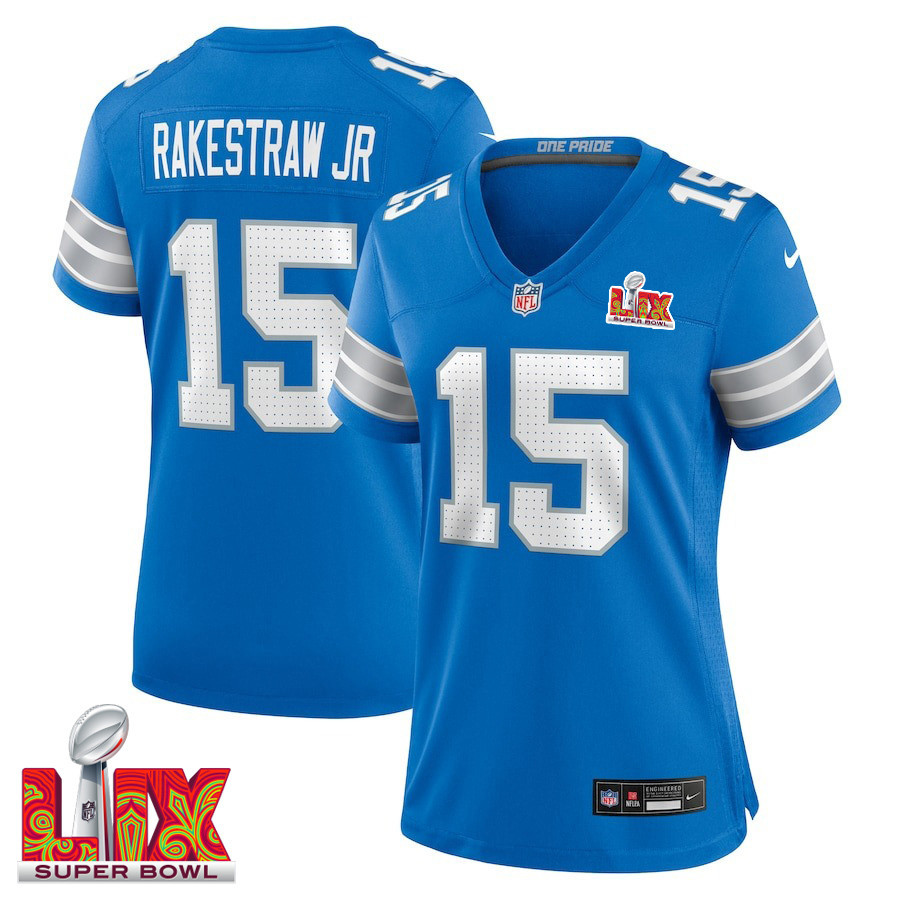 Ennis Rakestraw Jr. #15 Detroit Lions Super Bowl LIX Women's Jersey - Blue JS5139 nicesnker