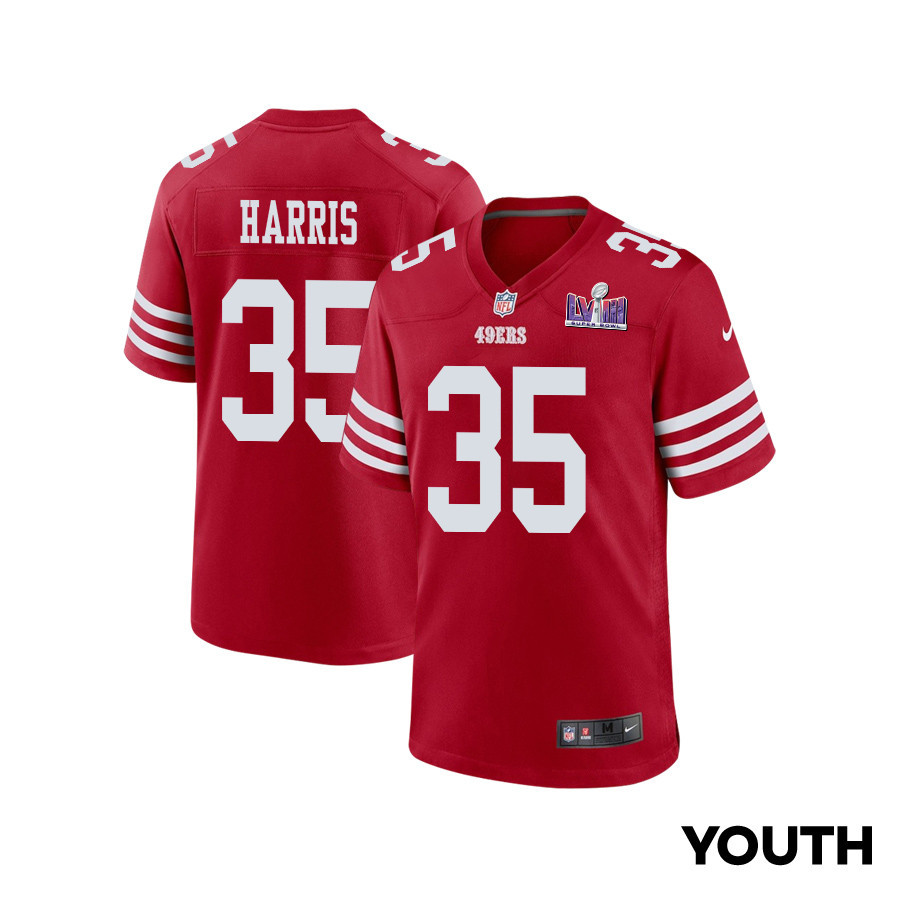 Erik Harris 35 San Francisco 49ers Super Bowl LVIII Patch Game YOUTH Jersey - Scarlet JS7348 nicesnker