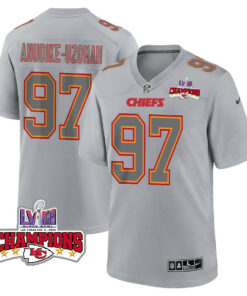 Felix Anudike-Uzomah 97 Kansas City Chiefs Super Bowl LVIII Champions 4 Stars Patch Atmosphere Fashion Game Men Jersey - Gray JS7797 nicesnker
