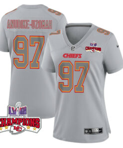 Felix Anudike-Uzomah 97 Kansas City Chiefs Super Bowl LVIII Champions 4 Stars Patch Atmosphere Fashion Game Women Jersey - Gray JS6881 nicesnker