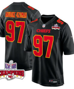 Felix Anudike-Uzomah 97 Kansas City Chiefs Super Bowl LVIII Champions 4 Stars Patch Fashion Game Men Jersey - Carbon Black JS6452 nicesnker