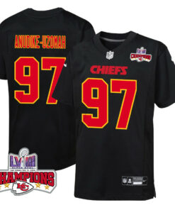 Felix Anudike-Uzomah 97 Kansas City Chiefs Super Bowl LVIII Champions 4 Stars Patch Fashion Game YOUTH Jersey - Carbon Black JS9763 nicesnker