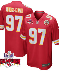 Felix Anudike-Uzomah 97 Kansas City Chiefs Super Bowl LVIII Champions 4 Stars Patch Game Men Jersey - Red JS9466 nicesnker