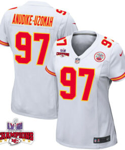 Felix Anudike-Uzomah 97 Kansas City Chiefs Super Bowl LVIII Champions 4 Stars Patch Game Women Jersey - White JS1785 nicesnker