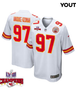 Felix Anudike-Uzomah 97 Kansas City Chiefs Super Bowl LVIII Champions 4 Stars Patch Game YOUTH Jersey - White JS2954 nicesnker