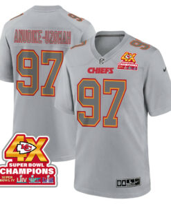 Felix Anudike-Uzomah 97 Kansas City Chiefs Super Bowl LVIII Champions 4X Atmosphere Fashion Game Men Jersey - Gray JS3569 nicesnker