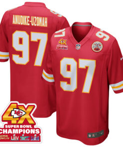 Felix Anudike-Uzomah 97 Kansas City Chiefs Super Bowl LVIII Champions 4X Game Men Jersey - Red JS6321 nicesnker