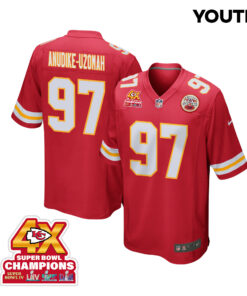 Felix Anudike-Uzomah 97 Kansas City Chiefs Super Bowl LVIII Champions 4X Game YOUTH Jersey - Red JS3852 nicesnker