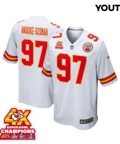 Felix Anudike-Uzomah 97 Kansas City Chiefs Super Bowl LVIII Champions 4X Game YOUTH Jersey - White JS6303 nicesnker