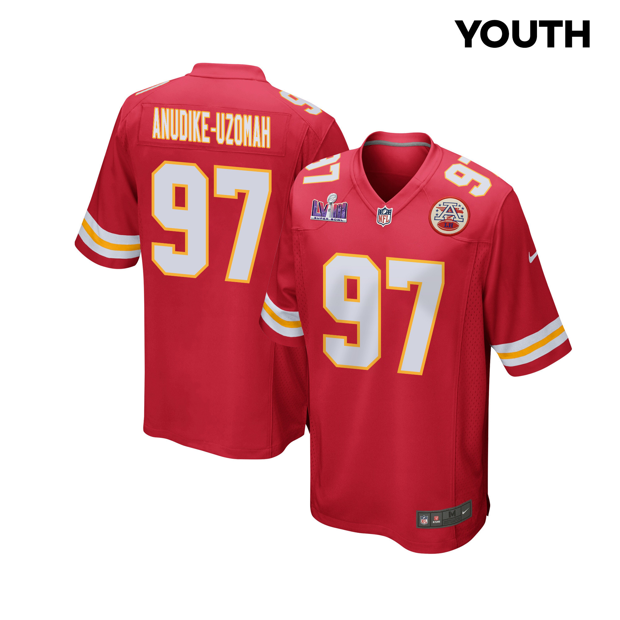 Felix Anudike-Uzomah 97 Kansas City Chiefs Super Bowl LVIII Patch Game YOUTH Jersey - Red JS1291 nicesnker