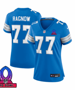 Frank Ragnow 77 Detroit Lions 2025 Pro Bowl Patch Women Game Jersey - Blue JS5167 nicesnker