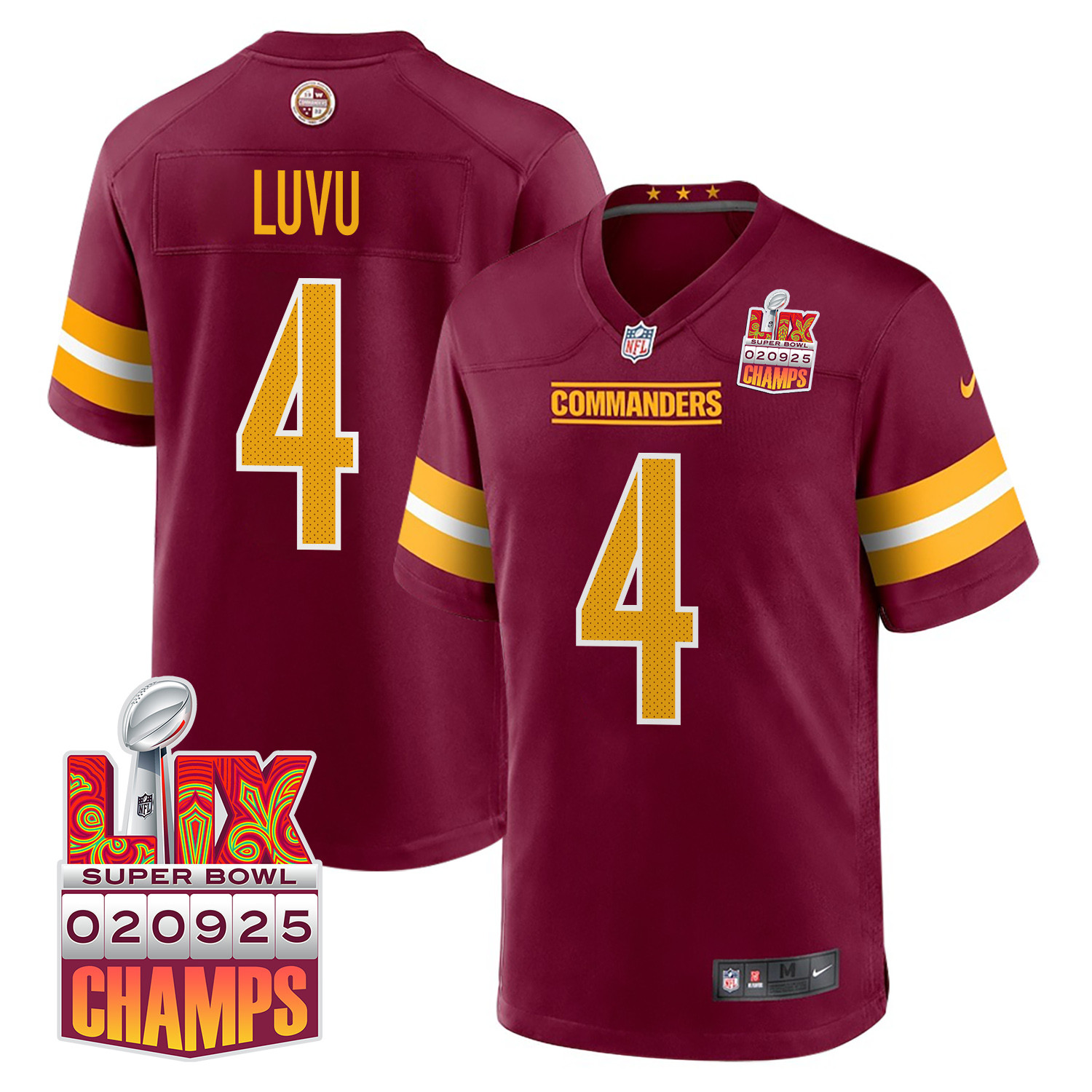 Frankie Luvu 4 Washington Commanders Super Bowl LIX Champions Patch Game Men Jersey - Burgundy JS1570 nicesnker
