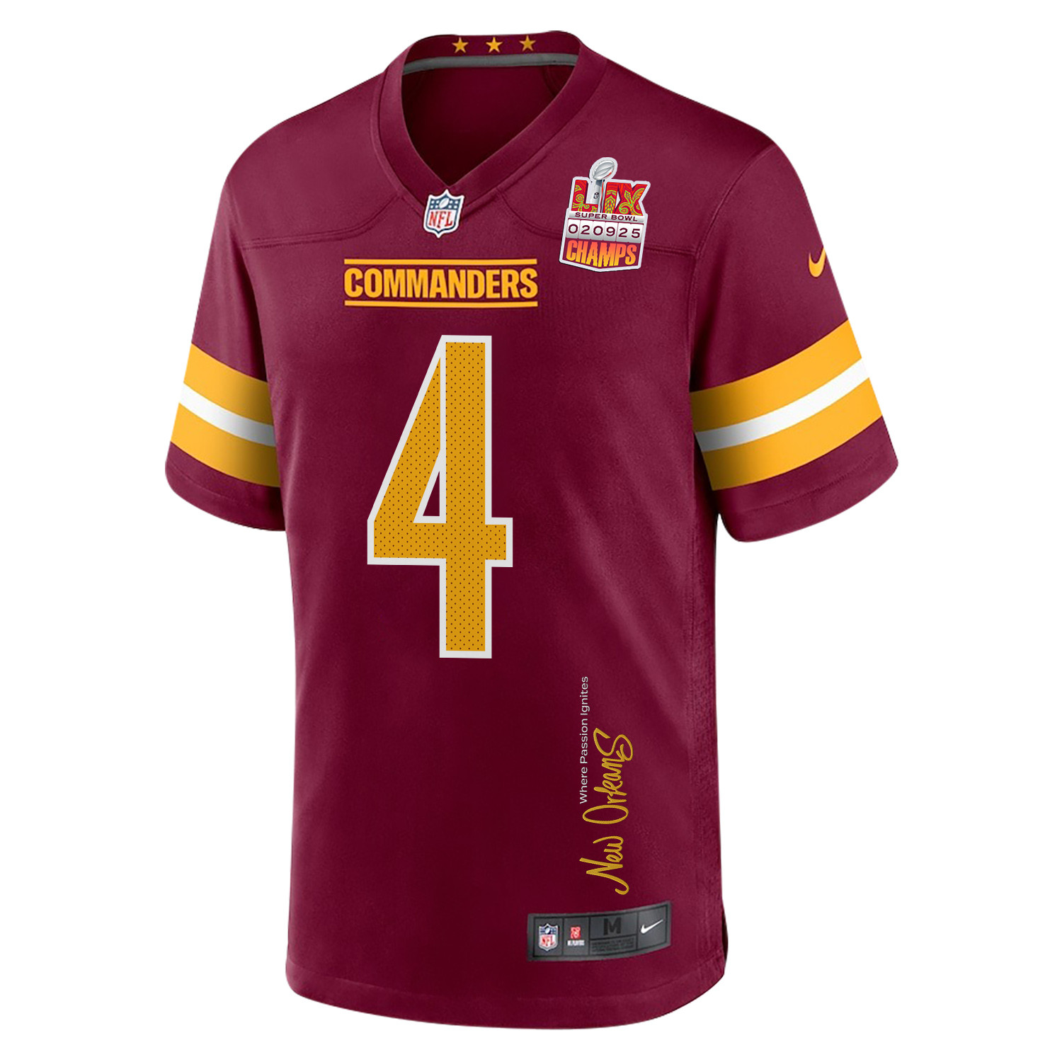 Frankie Luvu 4 Washington Commanders Super Bowl LIX Champions Patch 'New Orleans - Where Passion Ignites' EMBROIDERED Game Men Jersey - Burgundy JS3103 nicesnker - Image 3
