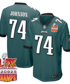 Fred Johnson 74 Philadelphia Eagles Super Bowl LIX Champions Patch Game Men Jersey - Midnight Green JS3704 nicesnker