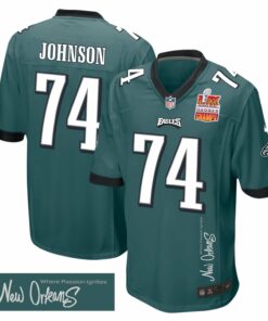 Fred Johnson 74 Philadelphia Eagles Super Bowl LIX Champions Patch 'New Orleans - Where Passion Ignites' EMBROIDERED Game Men Jersey - Midnight Green JS9486 nicesnker