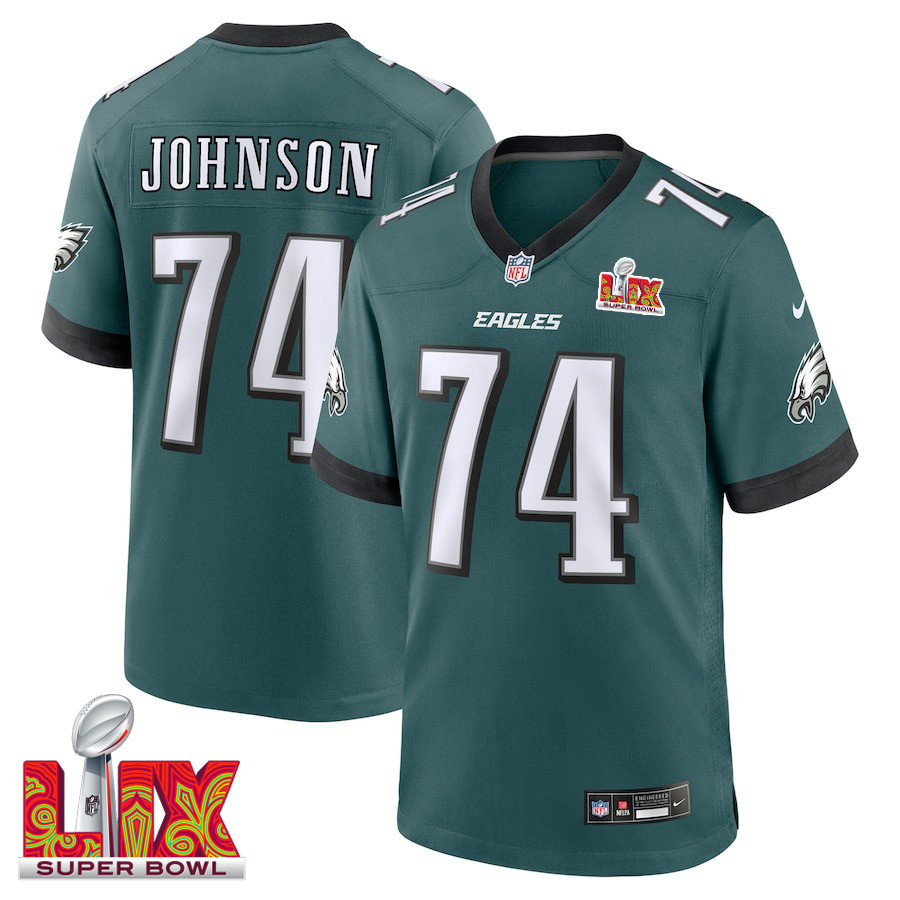 Fred Johnson #74 Philadelphia Eagles Super Bowl LIX Jersey - Men's - Midnight Green JS4447 nicesnker