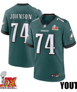 Fred Johnson #74 Philadelphia Eagles Super Bowl LIX YOUTH Jersey - Midnight Green JS9384 nicesnker