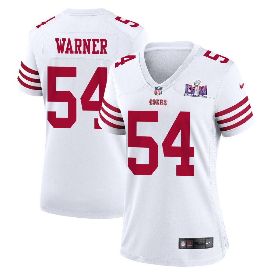 Fred Warner 54 San Francisco 49ers Super Bowl LVIII Patch Game Women Jersey - White JS8209 nicesnker