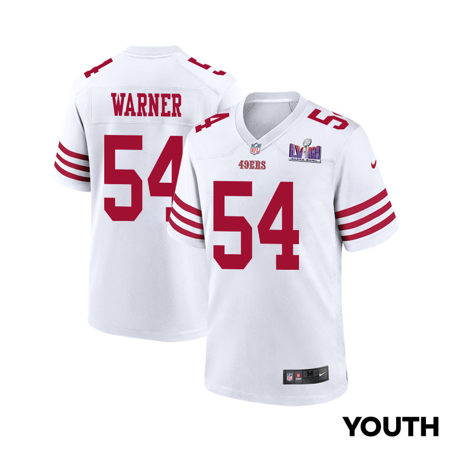 Fred Warner 54 San Francisco 49ers Super Bowl LVIII Patch Game YOUTH Jersey - White JS4046 nicesnker