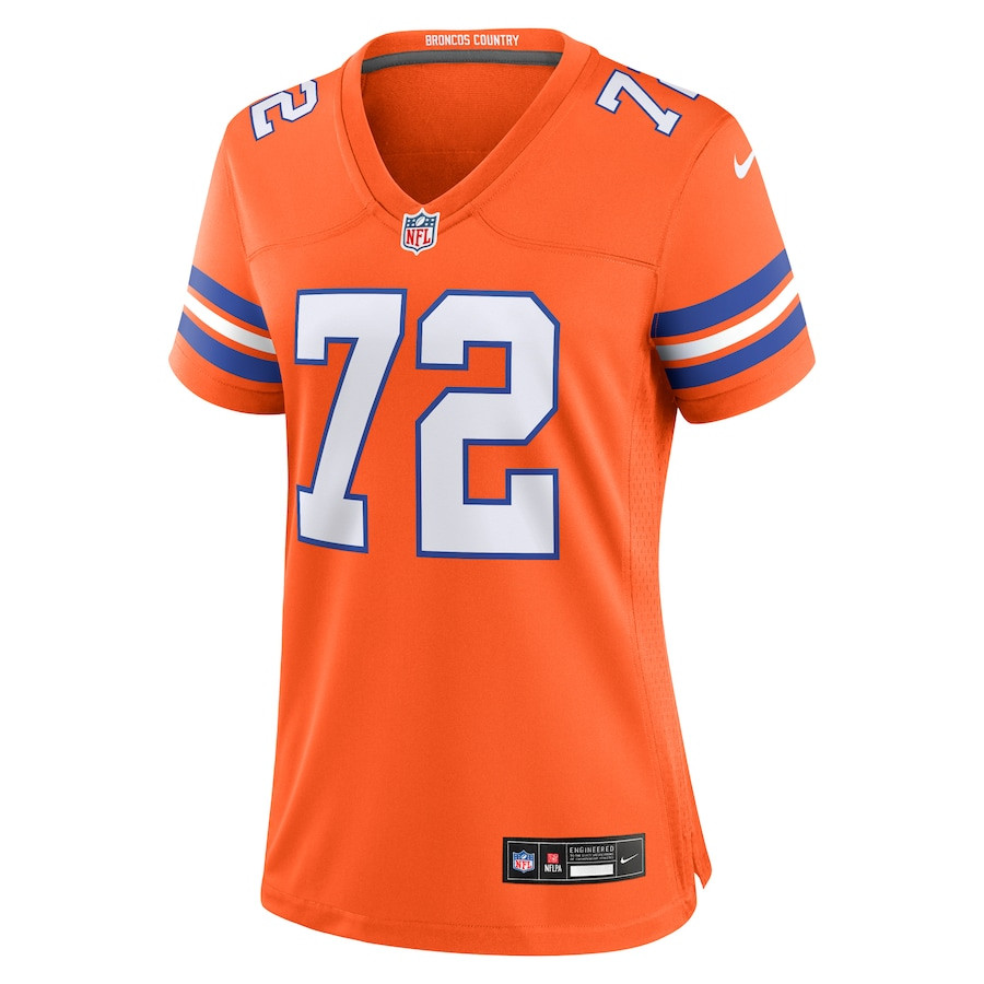 Garrett Bolles 72 Denver Broncos Women's Mile High Collection 1977 Throwback Player Game Jersey - Orange JS3836 nicesnker - Image 2