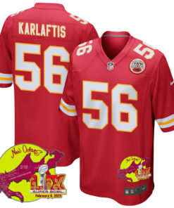 George Karlaftis 56 Kansas City Chiefs Super Bowl LIX New Orleans Patch Game Men Jersey - Red JS3363 nicesnker