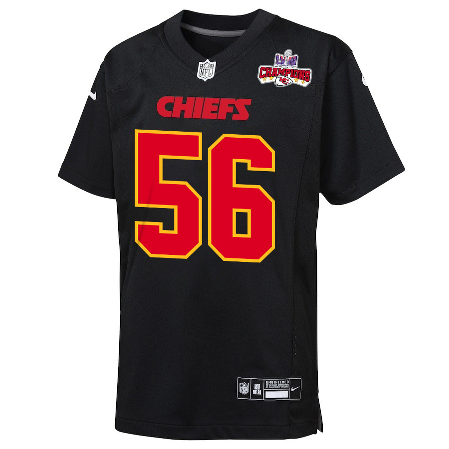 George Karlaftis 56 Kansas City Chiefs Super Bowl LVIII Champions 4 Stars Patch Fashion Game YOUTH Jersey - Carbon Black JS2066 nicesnker - Image 2