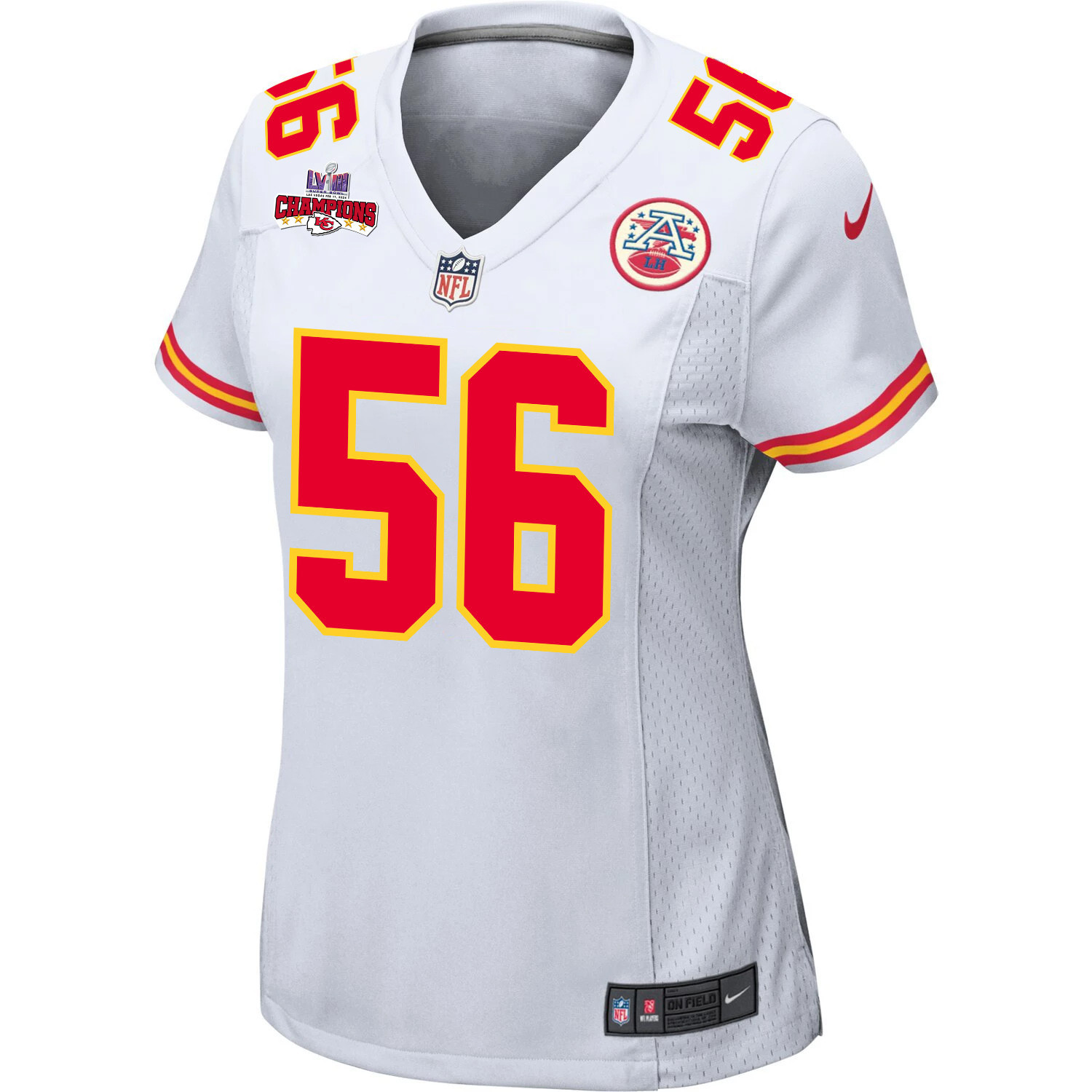 George Karlaftis 56 Kansas City Chiefs Super Bowl LVIII Champions 4 Stars Patch Game Women Jersey - White JS5645 nicesnker - Image 2
