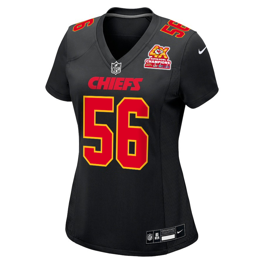 George Karlaftis 56 Kansas City Chiefs Super Bowl LVIII Champions 4X Fashion Game Women Jersey - Carbon Black JS1513 nicesnker - Image 2