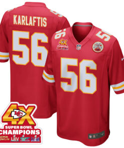 George Karlaftis 56 Kansas City Chiefs Super Bowl LVIII Champions 4X Game Men Jersey - Red JS8540 nicesnker
