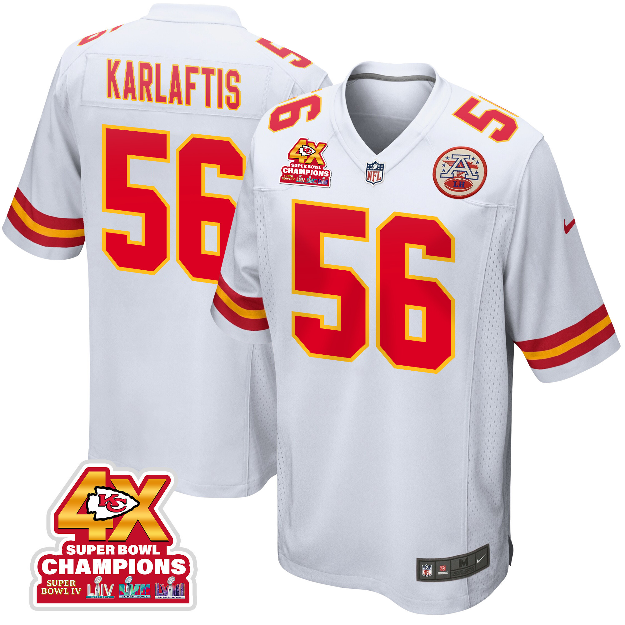 George Karlaftis 56 Kansas City Chiefs Super Bowl LVIII Champions 4X Game Men Jersey - White JS8847 nicesnker