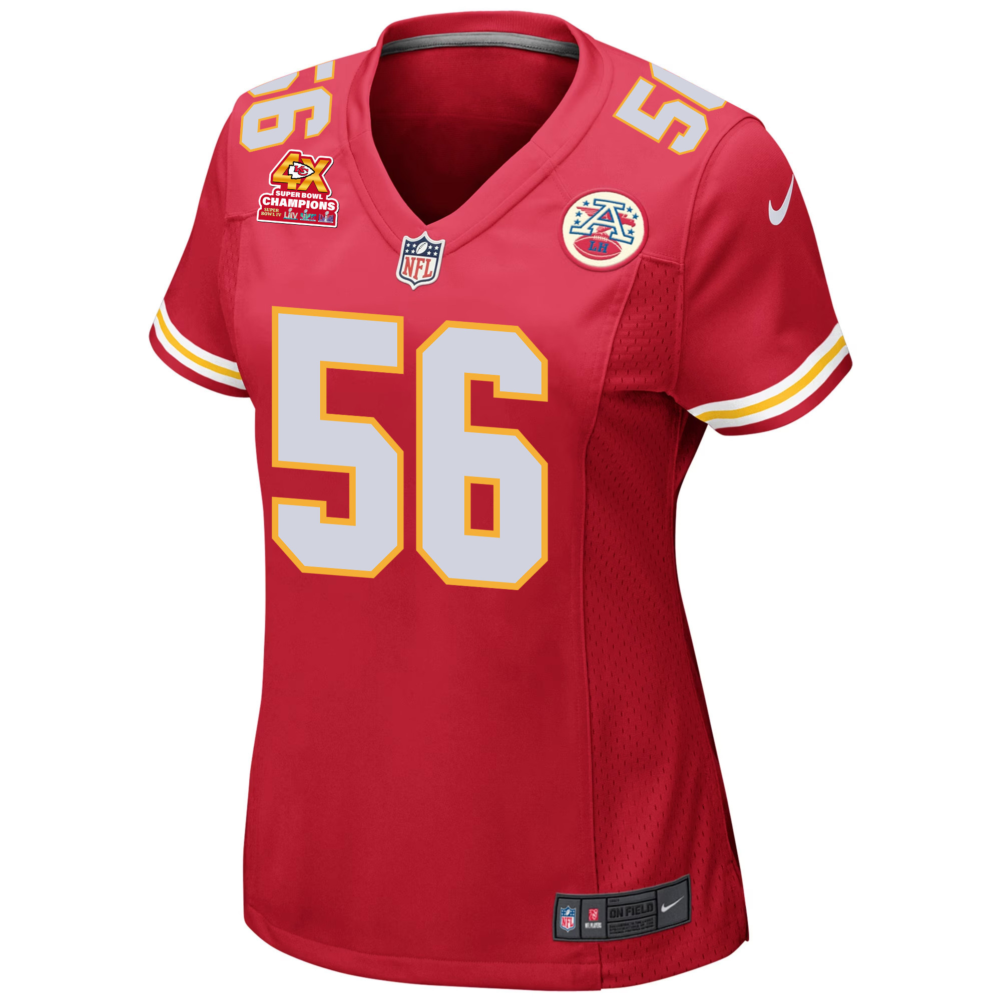George Karlaftis 56 Kansas City Chiefs Super Bowl LVIII Champions 4X Game Women Jersey - Red JS6925 nicesnker - Image 2