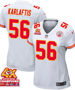 George Karlaftis 56 Kansas City Chiefs Super Bowl LVIII Champions 4X Game Women Jersey - White JS4441 nicesnker