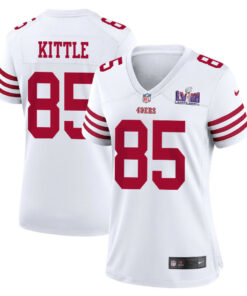 George Kittle 85 San Francisco 49ers Super Bowl LVIII Patch Game Women Jersey - White JS6674 nicesnker