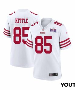 George Kittle 85 San Francisco 49ers Super Bowl LVIII Patch Game YOUTH Jersey - White JS6582 nicesnker