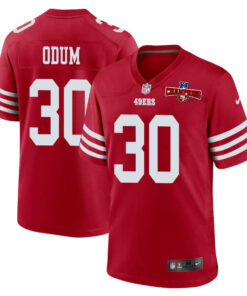 George Odum 30 San Francisco 49ers NFC Champions Patch Game Men Jersey - Scarlet JS6227 nicesnker