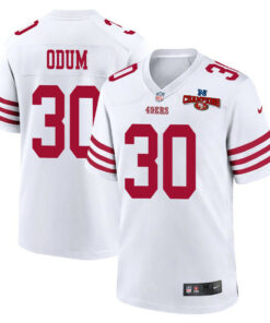 George Odum 30 San Francisco 49ers NFC Champions Patch Game Men Jersey - White JS6105 nicesnker