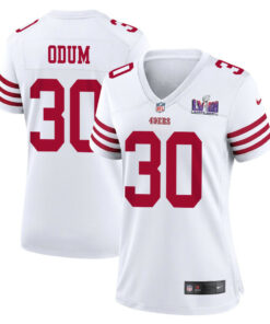 George Odum 30 San Francisco 49ers Super Bowl LVIII Patch Game Women Jersey - White JS9529 nicesnker