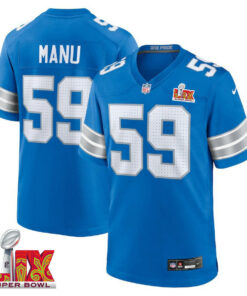 Giovanni Manu #59 Detroit Lions Super Bowl LIX Jersey - Men's - Blue JS3821 nicesnker