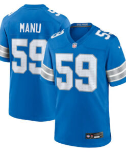 Giovanni Manu 59 Detroit Lions Team Game Men Jersey - Blue JS2661 nicesnker