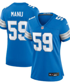 Giovanni Manu 59 Detroit Lions Women Team Game Jersey - Blue JS6449 nicesnker