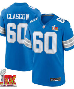 Graham Glasgow #60 Detroit Lions Super Bowl LIX YOUTH Jersey - Blue JS6569 nicesnker