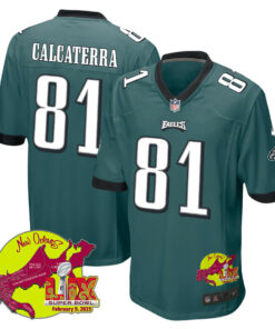 Grant Calcaterra 81 Philadelphia Eagles Super Bowl LIX New Orleans Patch Game Men Jersey - Midnight Green JS8560 nicesnker